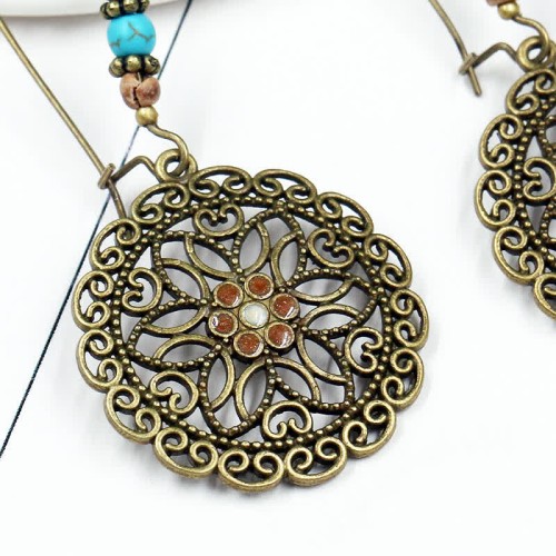 Round Flower Luck Drop Earrings Round Flower Luck Drop Earrings
