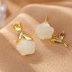 925 Sterling Silver Plated Gold Jade Rose Flower Cyan Jade Pearl Earrings 925 Sterling Silver Plated Gold Jade Rose Flower Cyan Jade Pearl Earrings