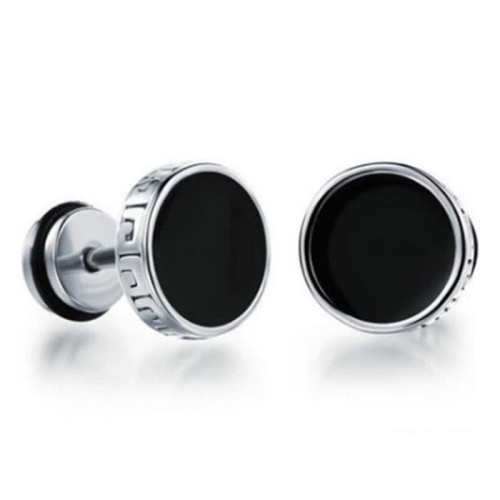 Titanium Steel Men’s Balance Round Stud Earrings