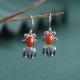 925 Sterling Silver Hetian White Jade Red Agate Fish Happiness Earrings 925 Sterling Silver Hetian White Jade Red Agate Fish Happiness Earrings