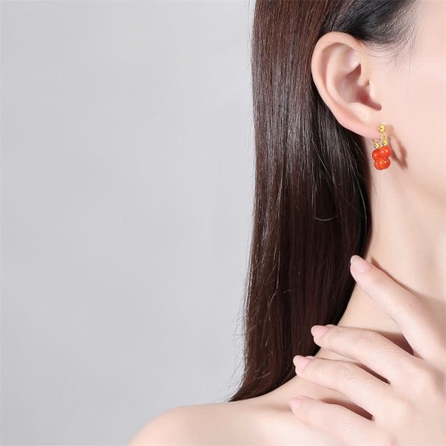 925 Sterling Silver Hetian Jade Red Agate Abundance Earrings 925 Sterling Silver Hetian Jade Red Agate Abundance Earrings