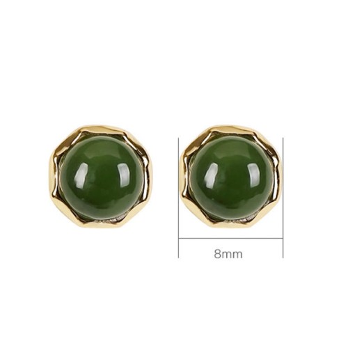 925 Sterling Silver Gold-Plated Hetian Cyan Jade Luck Stud Earrings 925 Sterling Silver Gold-Plated Hetian Cyan Jade Luck Stud Earrings