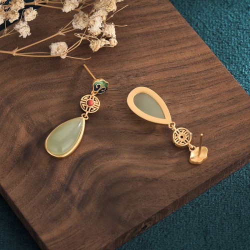 Feng Shui Jade Double Happiness Earrings