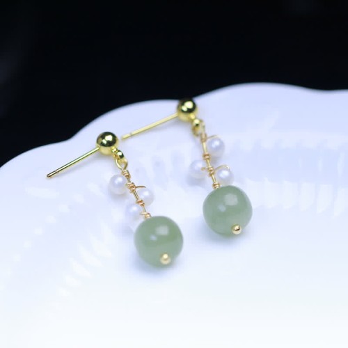Hetian Jade Flower 14K Gold-Plated Luck Drop Earrings
