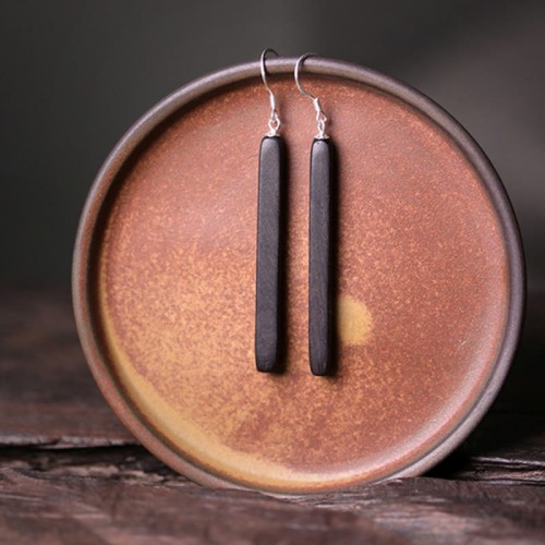 925 Sterling Silver Ebony Wood Texture Peace Drop Earrings 925 Sterling Silver Ebony Wood Texture Peace Drop Earrings