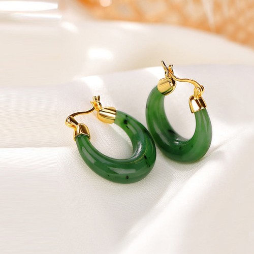 925 Sterling Silver Gold-Plated Hetian Cyan Jade Luck Drop Earrings 925 Sterling Silver Gold-Plated Hetian Cyan Jade Luck Drop Earrings