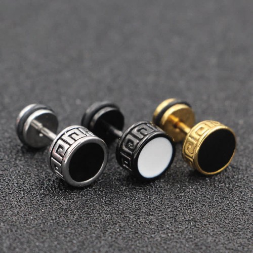 Titanium Steel Men’s Balance Round Stud Earrings