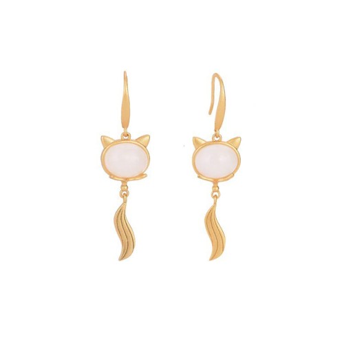 Feng Shui White Jade Fox Fortune Earrings Feng Shui White Jade Fox Fortune Earrings