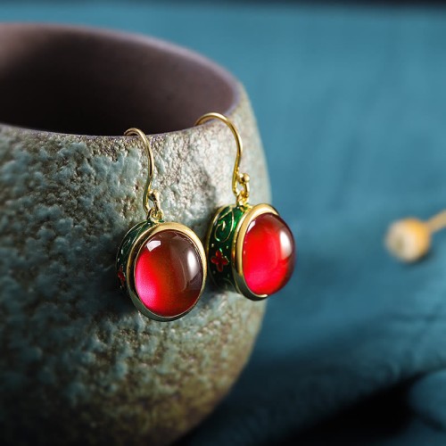 Round Red Corundum Confidence Drop Earrings Round Red Corundum Confidence Drop Earrings