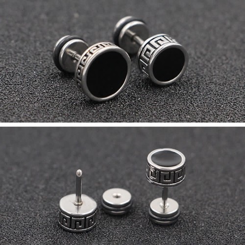 Titanium Steel Men’s Balance Round Stud Earrings