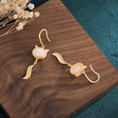 Feng Shui White Jade Fox Fortune Earrings Feng Shui White Jade Fox Fortune Earrings