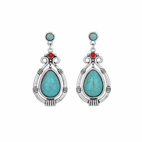 Tibetan Vintage Turquoise Waterdrop Strength Earrings