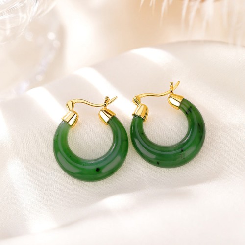 925 Sterling Silver Gold-Plated Hetian Cyan Jade Luck Drop Earrings 925 Sterling Silver Gold-Plated Hetian Cyan Jade Luck Drop Earrings