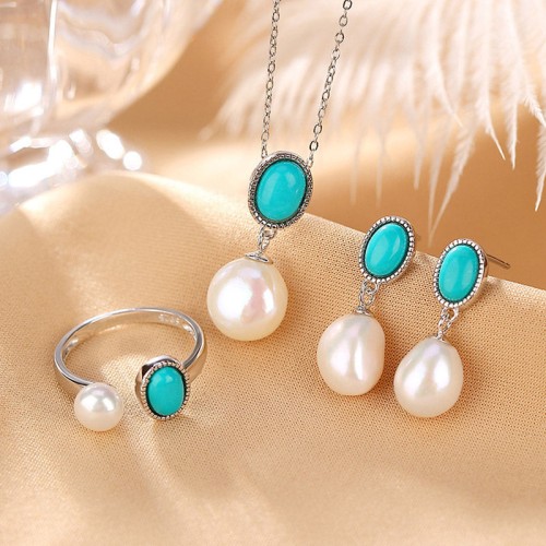 925 Silver Pearl Turquoise Healing Wisdom Jewelry Set 925 Silver Pearl Turquoise Healing Wisdom Jewelry Set