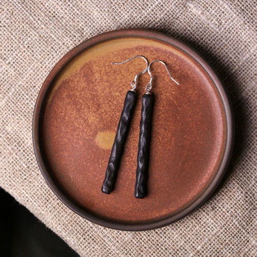 925 Sterling Silver Ebony Wood Texture Peace Drop Earrings 925 Sterling Silver Ebony Wood Texture Peace Drop Earrings