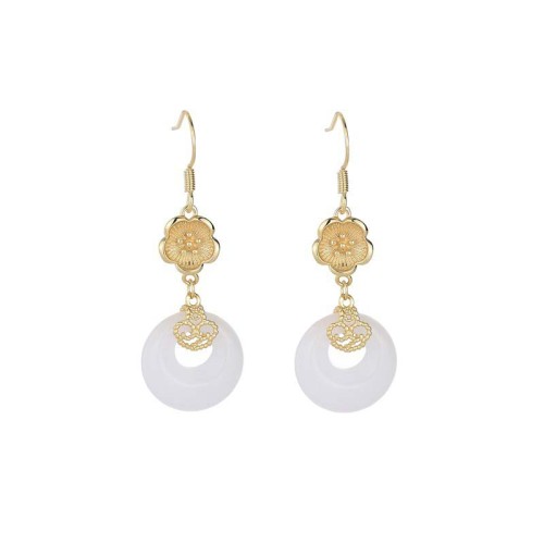 Feng Shui White Jade Blessing Earrings