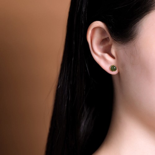 925 Sterling Silver Gold-Plated Hetian Cyan Jade Luck Stud Earrings 925 Sterling Silver Gold-Plated Hetian Cyan Jade Luck Stud Earrings