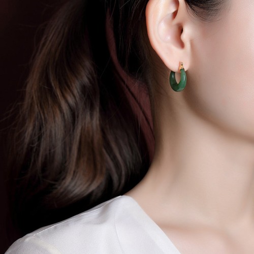 925 Sterling Silver Gold-Plated Hetian Cyan Jade Luck Drop Earrings 925 Sterling Silver Gold-Plated Hetian Cyan Jade Luck Drop Earrings