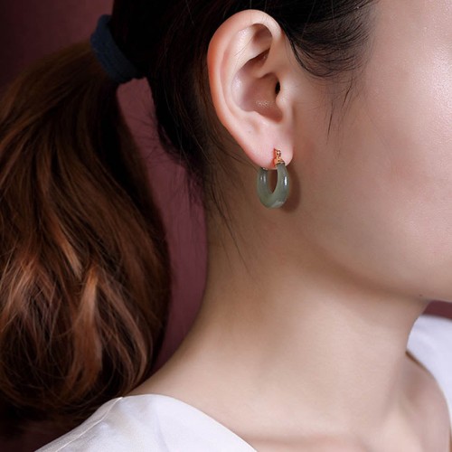 Round Jade Cyan Jade Prosperity Luck Earrings Round Jade Cyan Jade Prosperity Luck Earrings