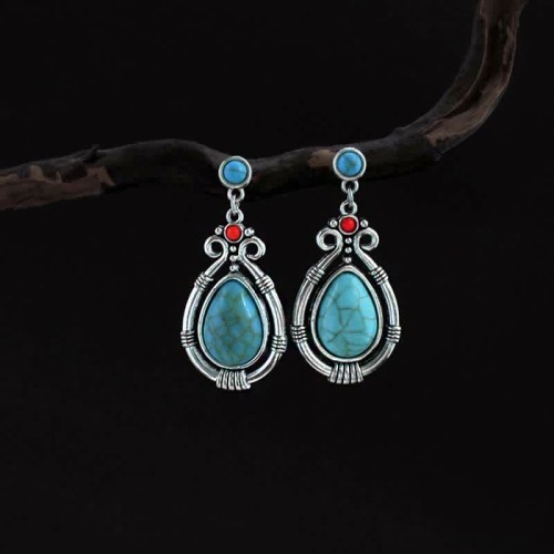 Tibetan Vintage Turquoise Waterdrop Strength Earrings