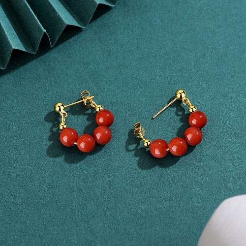 925 Sterling Silver Hetian Jade Red Agate Abundance Earrings 925 Sterling Silver Hetian Jade Red Agate Abundance Earrings