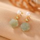 925 Sterling Silver Plated Gold Jade Rose Flower Cyan Jade Pearl Earrings 925 Sterling Silver Plated Gold Jade Rose Flower Cyan Jade Pearl Earrings