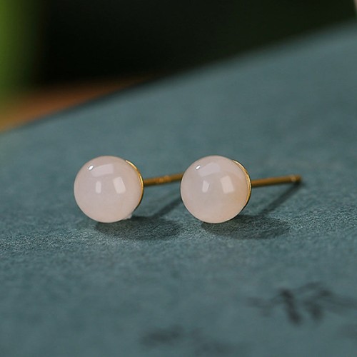 925 Sterling Silver Round White Jade Blessing Stud Earrings 925 Sterling Silver Round White Jade Blessing Stud Earrings
