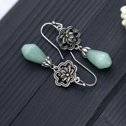 Magnolia Flower Jade Water Drop Prosperity Earrings Magnolia Flower Jade Water Drop Prosperity Earrings
