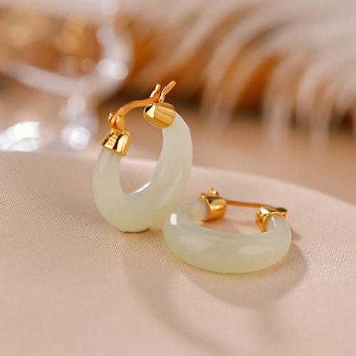 Round Jade Cyan Jade Prosperity Luck Earrings Round Jade Cyan Jade Prosperity Luck Earrings