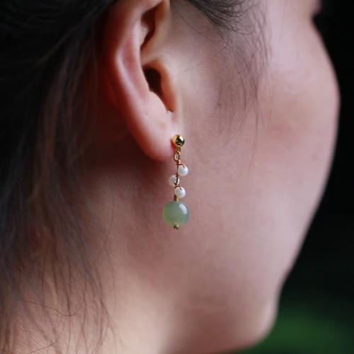 Hetian Jade Flower 14K Gold-Plated Luck Drop Earrings
