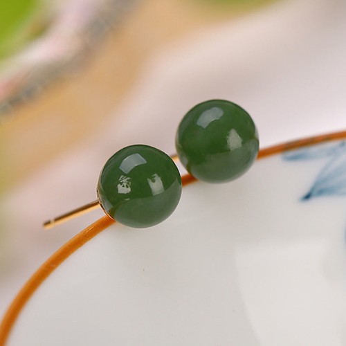 925 Silver Round Cyan Jade Healing Stud Earrings