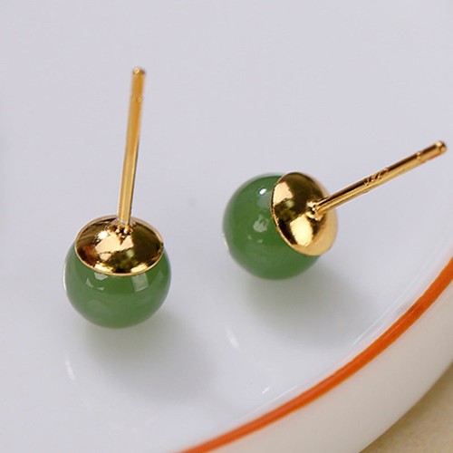 925 Silver Round Cyan Jade Healing Stud Earrings