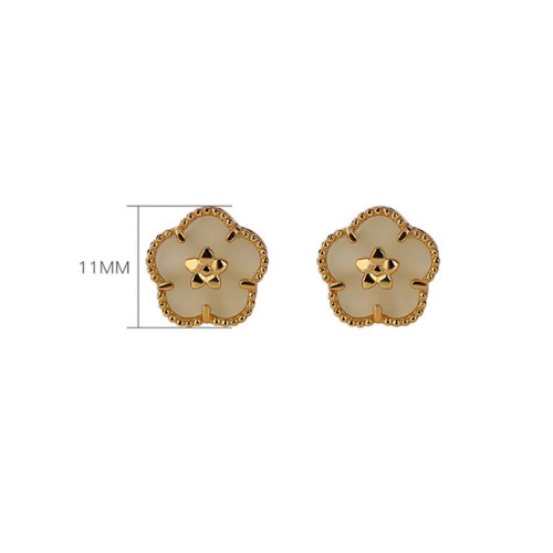 925 Sterling Silver Hetian Jade Plum Flower Luck Stud Earrings 925 Sterling Silver Hetian Jade Plum Flower Luck Stud Earrings