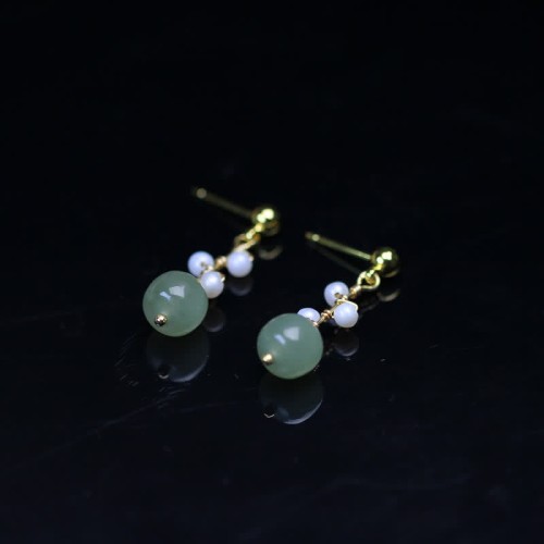 Hetian Jade Flower 14K Gold-Plated Luck Drop Earrings