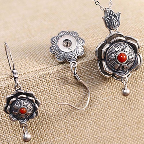 925 Sterling Silver Om Mani Padme Hum Lotus Peace Jewelry Set 925 Sterling Silver Om Mani Padme Hum Lotus Peace Jewelry Set