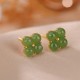 925 Sterling Silver Gold-Plated Cyan Jade Four Leaf Clover Luck Earrings