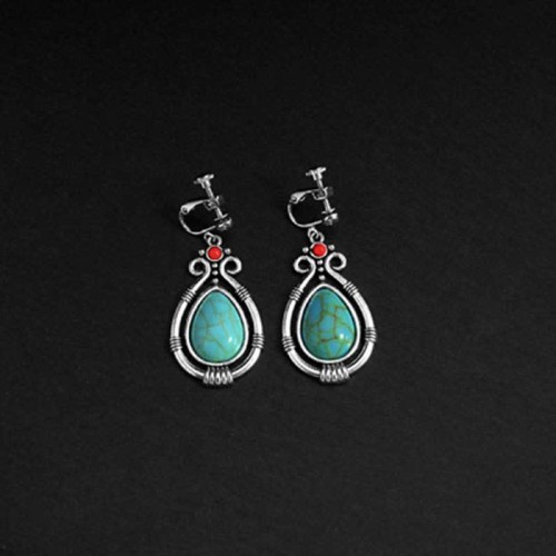 Tibetan Vintage Turquoise Waterdrop Strength Earrings