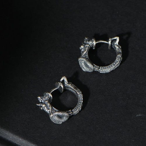 925 Sterling Silver Dragon Hoop Protection Earrings 925 Sterling Silver Dragon Hoop Protection Earrings
