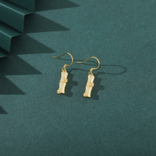 925 Sterling Silver Hetian Jade Cat Eye Bamboo Luck Drop Earrings 925 Sterling Silver Hetian Jade Cat Eye Bamboo Luck Drop Earrings