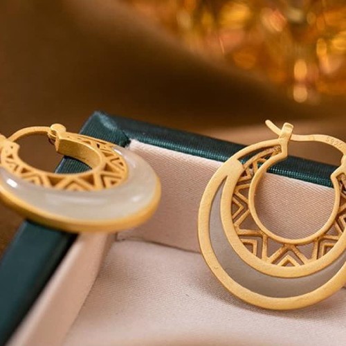 Crescent Moon Jade Prosperity Drop Earrings Crescent Moon Jade Prosperity Drop Earrings
