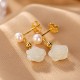 925 Sterling Silver Plated Gold Jade Rose Flower Cyan Jade Pearl Earrings 925 Sterling Silver Plated Gold Jade Rose Flower Cyan Jade Pearl Earrings