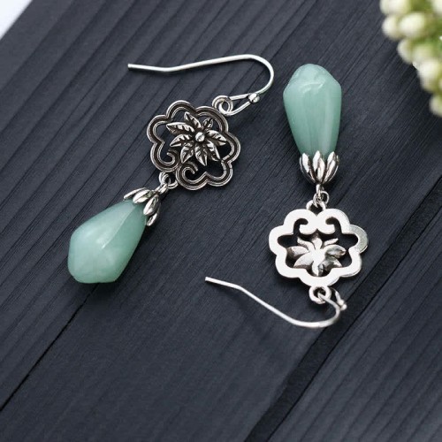 Magnolia Flower Jade Water Drop Prosperity Earrings Magnolia Flower Jade Water Drop Prosperity Earrings