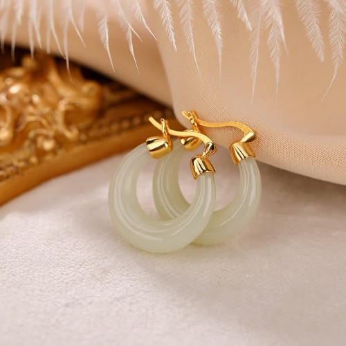 Round Jade Cyan Jade Prosperity Luck Earrings Round Jade Cyan Jade Prosperity Luck Earrings