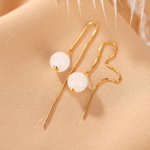 925 Sterling Silver White Jade Happiness Drop Earrings 925 Sterling Silver White Jade Happiness Drop Earrings