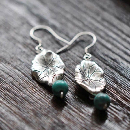 925 Sterling Silver Turquoise Lotus Leaf Protection Earrings 925 Sterling Silver Turquoise Lotus Leaf Protection Earrings