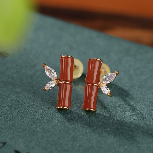 925 Sterling Silver Hetian Cyan Jade Bamboo Luck Stud Earrings 925 Sterling Silver Hetian Cyan Jade Bamboo Luck Stud Earrings