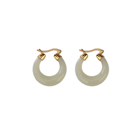 Round Jade Cyan Jade Prosperity Luck Earrings Round Jade Cyan Jade Prosperity Luck Earrings