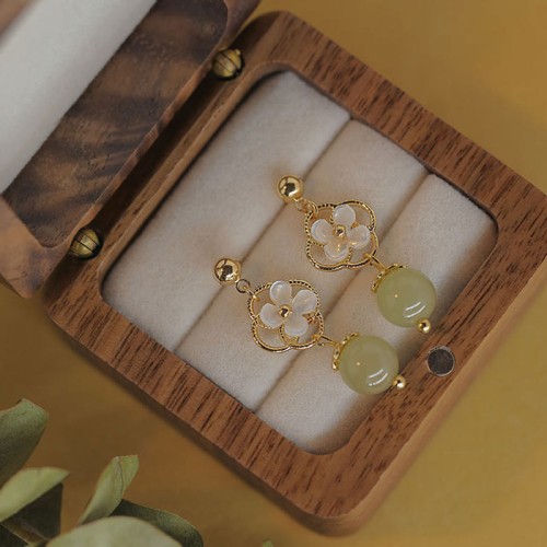 Tridacna Stone Flower Jade Bead Blessing Earrings