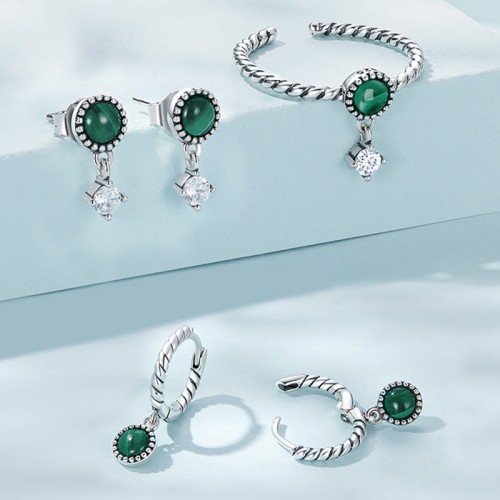 925 Sterling Silver Malachite Anti-Anxiety Drop Earrings 925 Sterling Silver Malachite Anti-Anxiety Drop Earrings