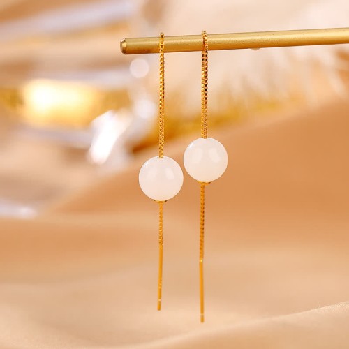 925 Sterling Silver White Jade Happiness Drop Earrings 925 Sterling Silver White Jade Happiness Drop Earrings